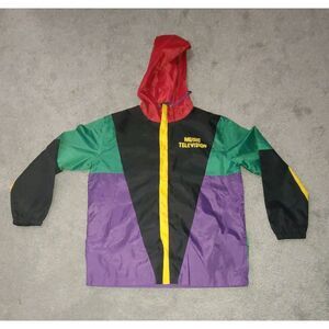 Mens Lightweight Jacket Size XL Mtv 80's Retro VTG Style Windbreaker Hoodie